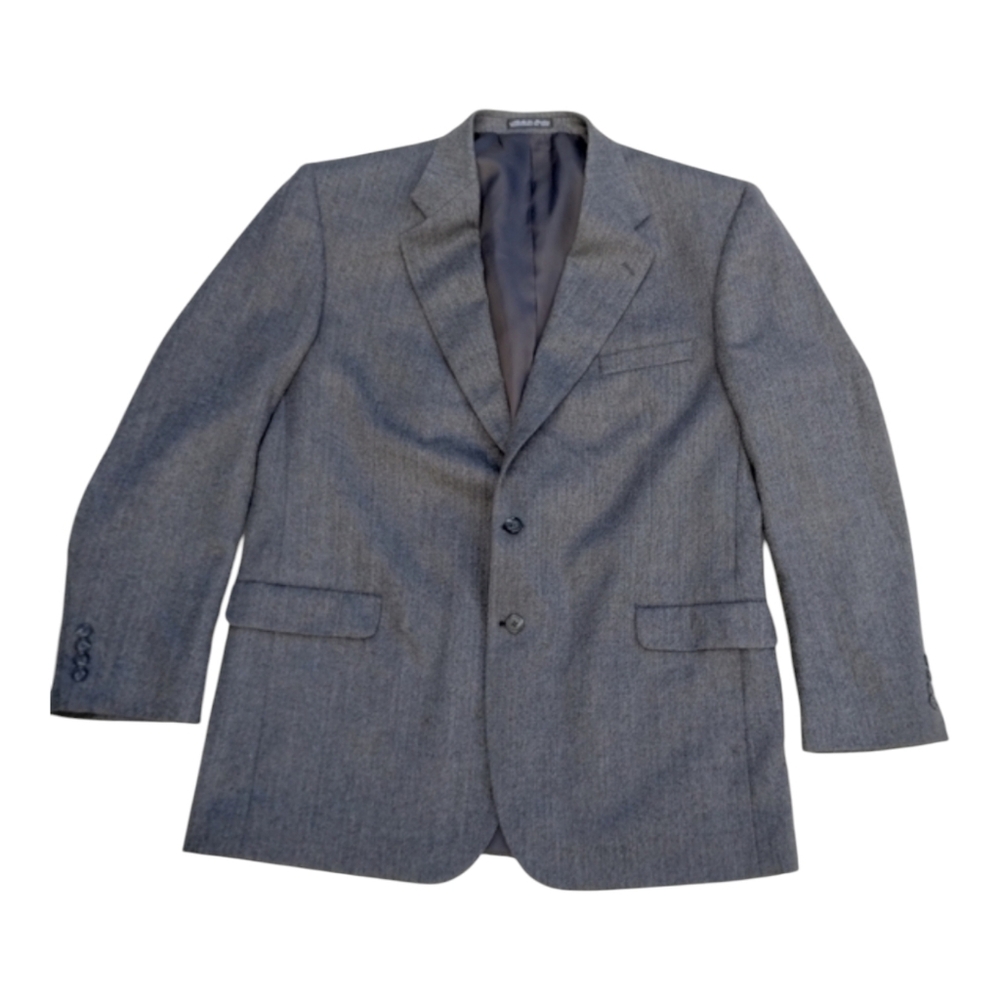 JG Hook 100% Lambs Wool Men's Size 46L Grey Herringbone Sport Coat Blazer Jacket